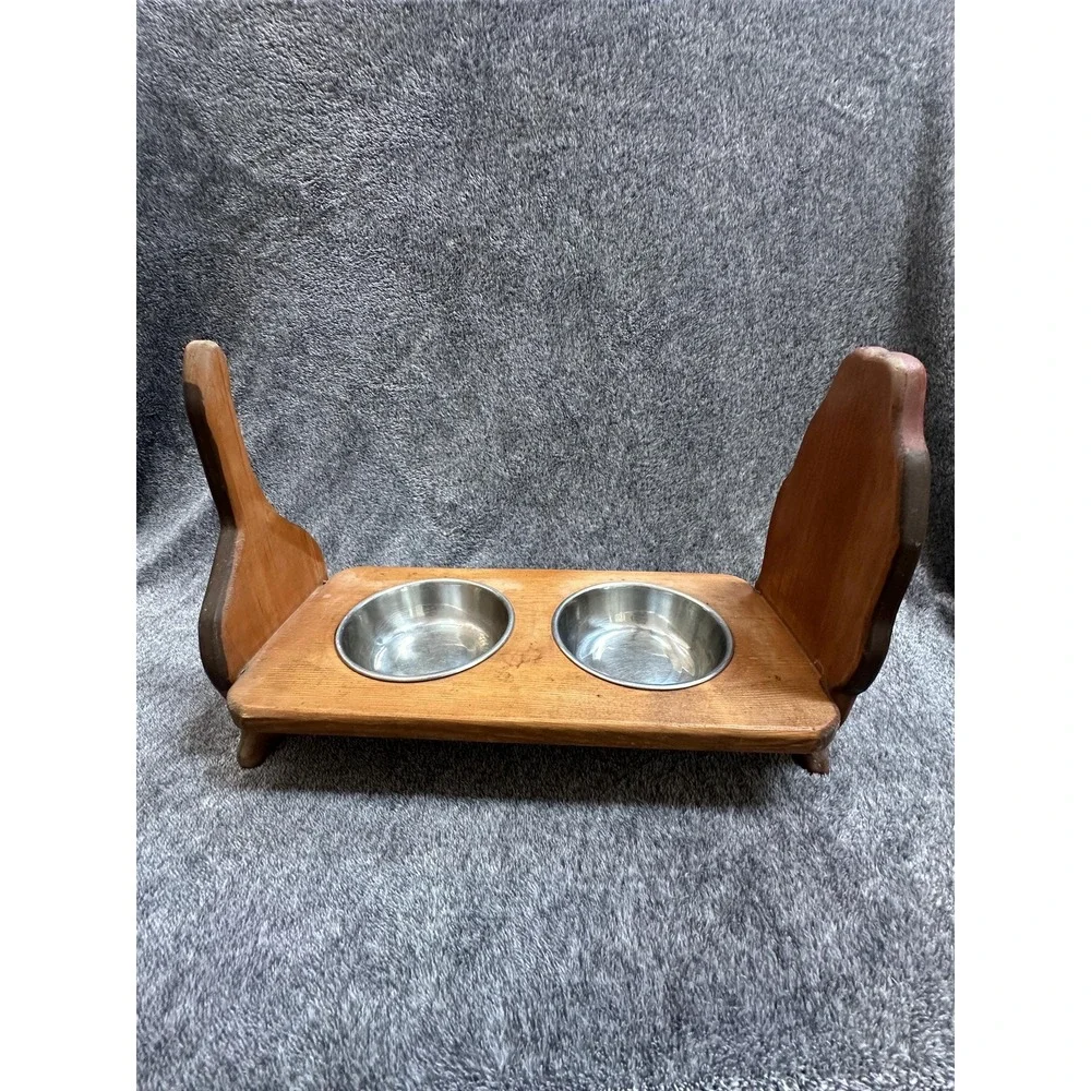 Handmade Wooden Basset Hound Raised Dog Feeder Double Elevated Pet Bowl Stand
